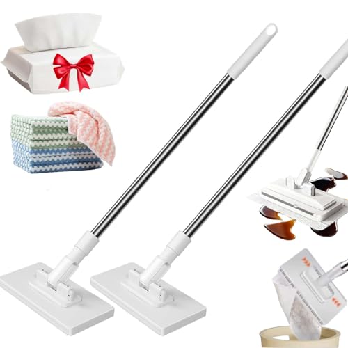 2026 Hands Free Flat Mops for Floor Cleaning with Reusable Cloths,Hands Free Multi Purpose Flat Mop,Lazy Cloth Changing Mini Mop Wet and Dry No-Touch Disposable for Hardwood, Tile, Marble (2SET) - color: 2set