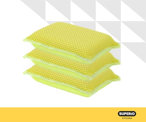 Microfiber Non-Scratch Dish & Kitchen Scrubber Heavy-Duty Household Cleaning Sponges, Multi-Purpose Cleaning Supplies for Dishes and Kitchens Pack of 3 - color: Yellow, size: 3-pack