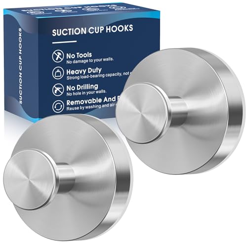 MOTAIPEAK Suction Cup Hooks for Shower,Removable Shower Towel Suction Hooks for Bathroom Wall,Kitchen,Glass,Mirror,Tile to Hang Robes,Loofah-Silver(2-Pack) - color: Silver, size: 2 Pack