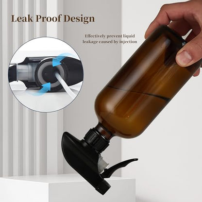 Amber Glass Spray Bottles 16 oz, 2 Pack | Refillable Empty Spray Bottles for Cleaning, Essential Oils, Plants, Hair Mister