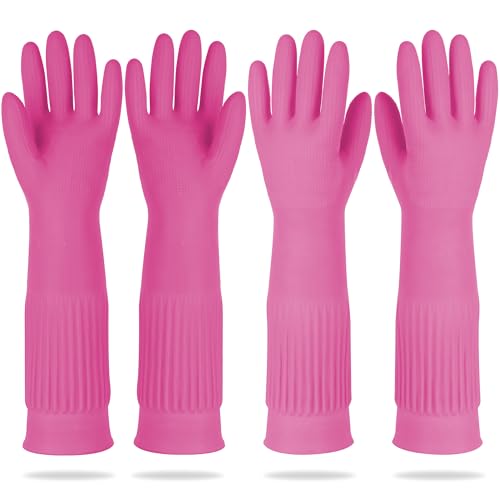 DABOGOSA Mamison 2 Pairs Reusable Waterproof Household Dishwashing Cleaning Rubber Gloves, Non-Slip Kitchen Glove (Pink, XXL (Pack of 2)) - color: Pink, size: XXL (Pack of 2)