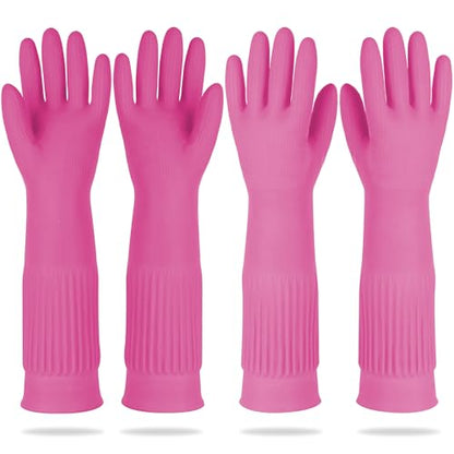DABOGOSA Mamison 2 Pairs Reusable Waterproof Household Dishwashing Cleaning Rubber Gloves, Non-Slip Kitchen Glove (Pink, XXL (Pack of 2)) - color: Pink, size: XXL (Pack of 2)