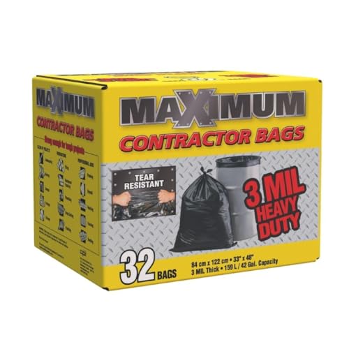 Maximum Heavy Duty Garbage Bags, 42-Gallon, 3 Mil, Black Garbage Bags Extra Large, Tear Resistant, Industrial Strength, 32 Counts - color: Black