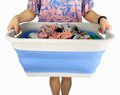 SAMMART 41L (10.8 gallon) Collapsible Plastic Laundry Basket - Foldable Pop Up Storage Container/Organizer - Portable Washing Tub - Space Saving (Grey/Little Boy Blue, Rectangular) - color: Grey/Little Boy Blue