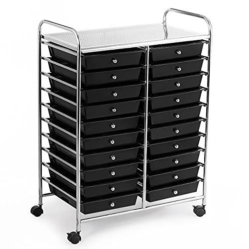 GOFLAME 20-Drawer Rolling Storage Cart, Multifunctional Art Craft Organizer Cart, Mobile Utility Storage Cart with Removable Drawers & Lockable Wheels, Craft Cart for Home Office School, Black - color: Black, size: 20-Drawer