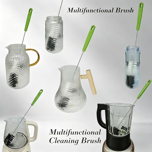 16" Long Handle Bottle Cleaning Brush - Narrow Neck Bottle Scrubber for Water Bottles, Flasks, Hummingbird Feeders, Wine Glasses, Meat Grinders & Pipes - Durable & Flexible - 2 Pack
