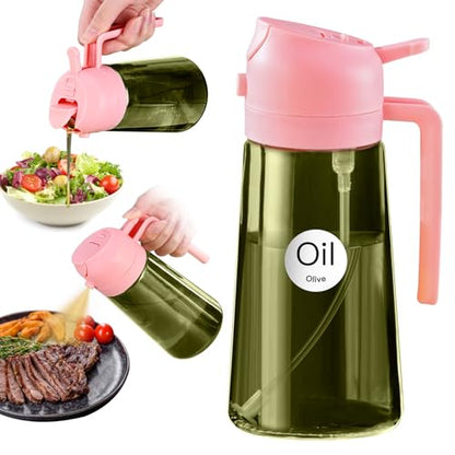 YARRAMATE 16oz/470ml Dark Green Oil Sprayer for Cooking with Stickers, Food-grade Premium 2 in 1 Olive Oil Dispenser Bottle for Kitchen Gadgets, Air Fryer, Salad, Frying, BBQ (Pink) - color: 07_Pink