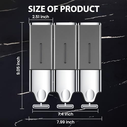 EHORIA 3-in-1 Quadrate Dispensers for The Shower,Shower soap Dispenser,Conditioner Dispenser, Shampoo Dispenser,No Drilled Wall Mounted Distributor,Hotel,Bathroom,Home - color: Triple, Grey