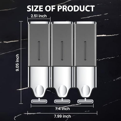 EHORIA 3-in-1 Quadrate Dispensers for The Shower,Shower soap Dispenser,Conditioner Dispenser, Shampoo Dispenser,No Drilled Wall Mounted Distributor,Hotel,Bathroom,Home - color: Triple, Grey