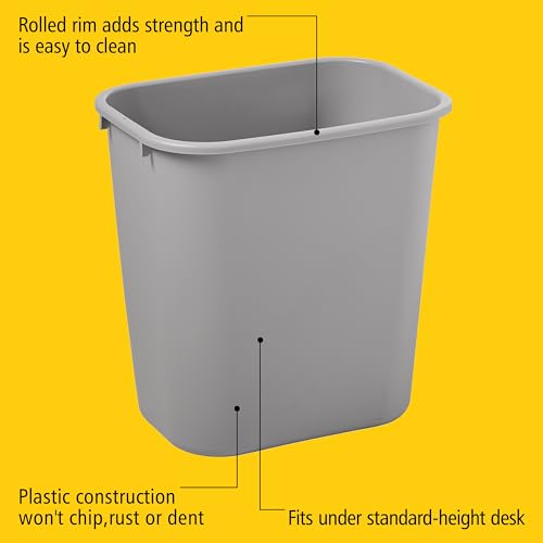 Rubbermaid Commercial Products Resin Wastebasket/Trash Can, 7-Gallon/28-Quart, Gray, Plastic, for Bedroom/Bathroom/Office, Fits Under Desk/Sink/Cabinet - color: Gray, size: 7 Gallons