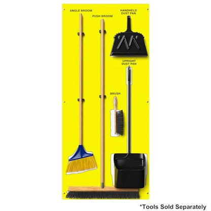 Clean & Sweep 5S Shadow Board/Wall Mount Broom Holder, 68" x 30" Board, 5S Cleaning Station - Board Only, Tools Sold Separately, Made in The USA by AccuformNMC, Yellow/White, PSB114YLWT - color: Yellow/White