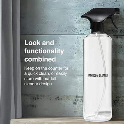 Public Goods Empty Glass Spray Bottle for Bathroom Cleaner | Refillable Spray Bottle for Cleaning | Made with Clear Borosilicate Glass for Toilets, Tile, Showers, Sinks | BPA Free | 24 Oz - style: Empty Glass Bottle