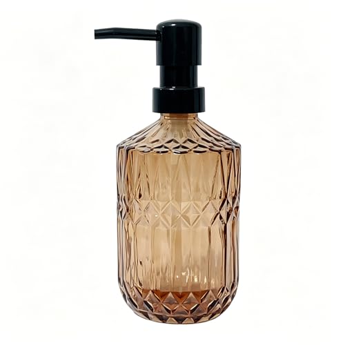Glass Soap Dispenser with Black Pump, 15oz Liquid Hand Dispenser, Refillable Lotion Dish Soap Dispenser for Modern Home Decor, Bathroom, Kitchen Countertop, Hotel(Brown) - color: Dark Brown