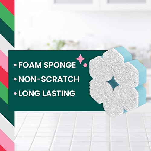 Scotch-Brite Snowflake Non Scratch Scrub Sponge for Cleaning Around the Home, Bathroom & More, Two-Sided Dish Sponge, Multi-Surface Safe, Best for Nonstick Pots and Pans, 1 Pack