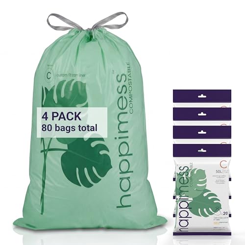 happimess 13.2 Gallon (50L) Drawstring Trash Bags, Unscented, Green, Liners for Kitchen and Household, Custom Fit 80 Count (4 Packs of 20 Liners) HPM3000C-G-4SET - color: Green, size: 80 Count (Pack of 1)