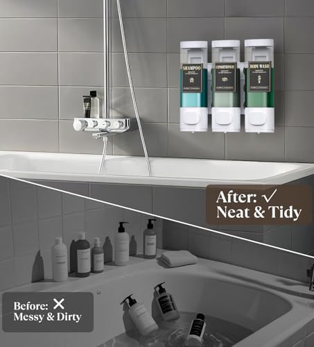 Luxspire Shampoo and Conditioner Dispenser, No Drill Wall Mounted Shower Soap Dispenser 3 Chamber with Waterproof Labels, Easy Refill Soap Dispenser for Bathroom Hotel Kitchen, White - color: White, size: 3 Chamber