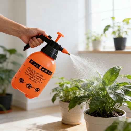 2L Handheld Garden Pump Sprayer 0.5 Gallon Water Mist Spray Bottle for Plants with Adjustable Brass Nozzle Orange (2L Orange)