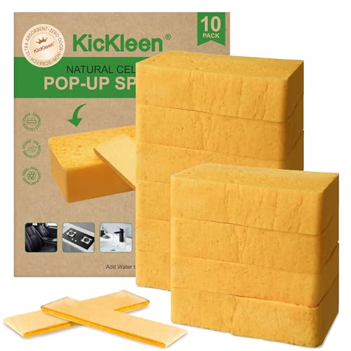 10 Count Compostable Thicker Pop-Up Sponges - Expanding, Non-Scratch, Plant-Based Cleaning Sponges Car Wash Sponge - color: Yellow-10