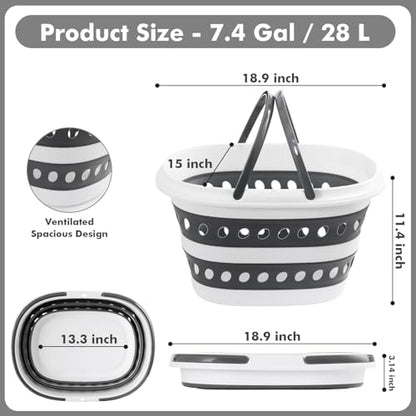 Collapsible Laundry Baskets with Handles 7.4 Gallon Heavy Duty Laundry Basket Rectangle Pop Up Silicone Laundry Bucket Small Portable Storage Organizer Collapse Basket Small Room Organization - size: 7.4 Gallon - Basket