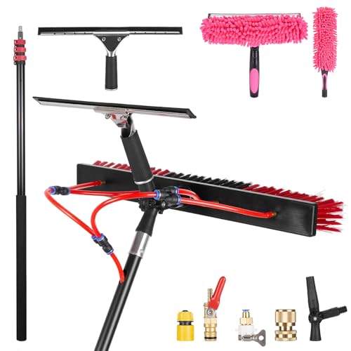 18FT Solar Panel Cleaning Brush & Squeegee Kit, Proffesional Window Washing Tool, 22in Wide Brush & 2 Dusting Brush, Water Fed Pole, Extendable Telescopic Pole for Roof Mounted Solar Panels - size: 18ft