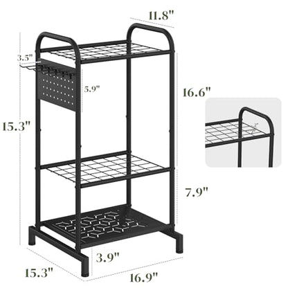Garden Tool Organizer with Hooks Yard Tool Rack Heavy Duty Steel Yard Tool Organizer and Garden Storage Holder Broom Holder for Shed, Patio, Outdoor Indoor - style: Rack with Hooks