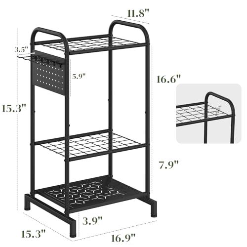 Garden Tool Organizer with Hooks Yard Tool Rack Heavy Duty Steel Yard Tool Organizer and Garden Storage Holder Broom Holder for Shed, Patio, Outdoor Indoor - style: Rack with Hooks