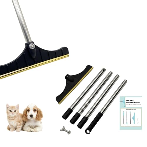 Premium Stainless Steel Pet Hair Removal Carpet Rake | Reusable Adjustable Pet Fur De-Shedding Tool for Carpets, Rugs, Upholstery & Auto Mats | Long Extendable Handle, Heavy-Duty Construction (Black) - color: Black