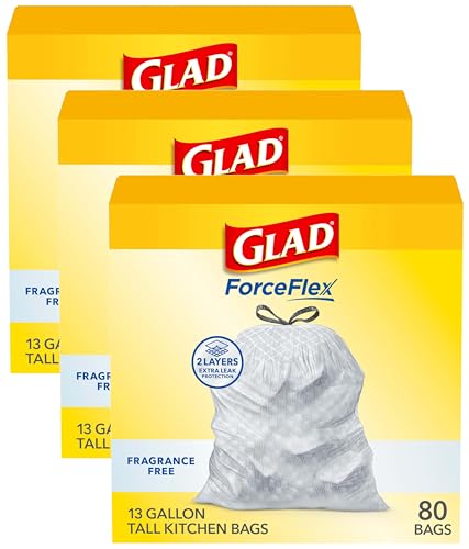 Glad ForceFlex Tall Kitchen Drawstring Trash Bags, 13 Gal, Fragrance Free (Package May Vary) (Pack of 240) - size: 1 Count (Pack of 240)