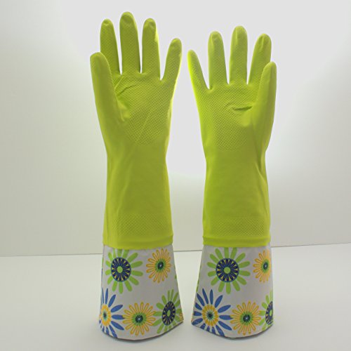 Reusable Waterproof Household Latex Cleaning Gloves, Long Cuff, Kitchen Gloves. 16 inches Long - Pack of 3 (Medium)
