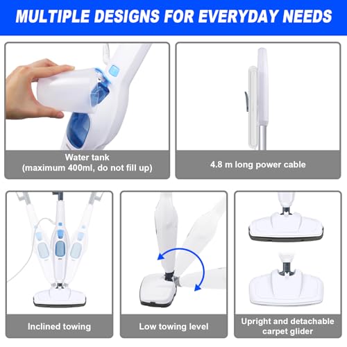 Hot Steam Mop Floor Cleaner Electric Hand Held Steam Cleaner 1500W Multipurpose Handheld Cleaning Machines Convenient Detachable Microfiber Pads For Cleaning Laminate Hardwood Marble Tile Floor Carpet