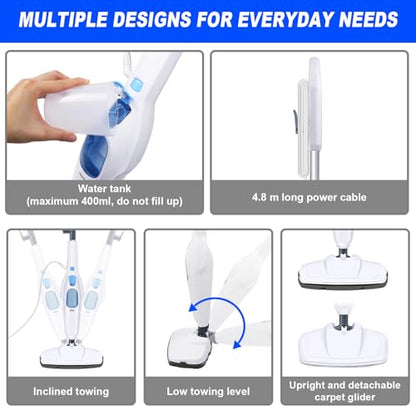 Hot Steam Mop Floor Cleaner Electric Hand Held Steam Cleaner 1500W Multipurpose Handheld Cleaning Machines Convenient Detachable Microfiber Pads For Cleaning Laminate Hardwood Marble Tile Floor Carpet