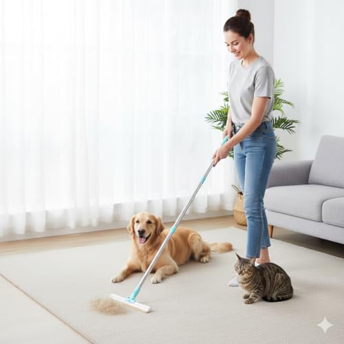 Carpet Rake for Pet Hair Removal 3-Section Dog Hair Remover Broom for Couch, Rug Fluffer for Matted Carpet, Reusable Tool for Furniture, Stairs & Car Interiors - color: 3-section Adjustable