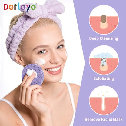 100-Count Compressed Facial Sponges for Washing face, Natural Cellulose Cosmetic Makeup Sponge for Facial Cleansing, Slight Exfoliating, Makeup Removal-(Purple Round Sponge) - color: Purple-round