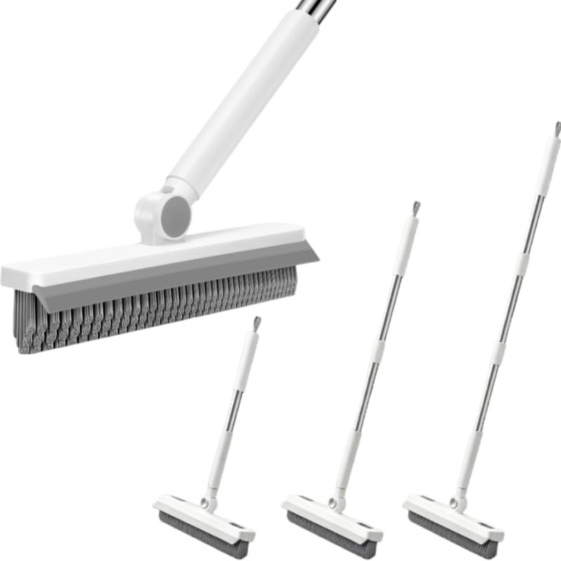 Floor Scrub Brush with Long Handle, Dual-Sided Stiff Bristle Grout Brush with 180° Rotatable V-Shape Head, Heavy Duty Shower Cleaning for Bathroom Tile, Patio, Deck, Garage, Pool & Corner