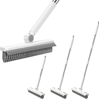 Floor Scrub Brush with Long Handle, Dual-Sided Stiff Bristle Grout Brush with 180° Rotatable V-Shape Head, Heavy Duty Shower Cleaning for Bathroom Tile, Patio, Deck, Garage, Pool & Corner