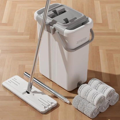 JOYMOOP Flat Mop System, Microfiber Mop and Bucket Set, White, Hands-Free Floor Cleaning Mop for Household & Commercial Use, Wet and Dry Cleaning, Includes 3 Washable Pads - color: White Max551