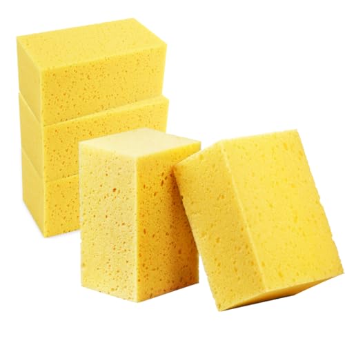5PCS Car Wash Sponges, 6.7"×4.3"×2.8" Medium Extra Soft Coral Non Scratch Sponge, Car Cleaning Cellulose Sponge Thick Foam Pad for Washing Window Sensitive Surfaces (Yellow) - color: Yellow, size: 6.7×4.3×2.8 inches