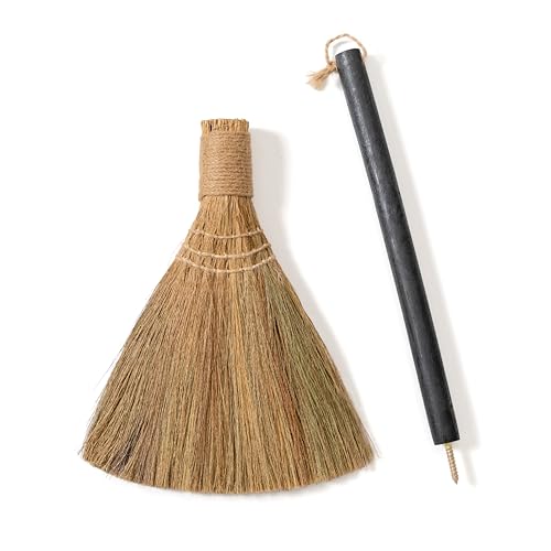 Natural Whisk Sweeping Black Handle Broom - Brooms for Wedding Jumping Ceremony Halloween DIY Decoration - Vietnamese Straw Soft Broom 12.2" Width, 28.35" Length - style: Black