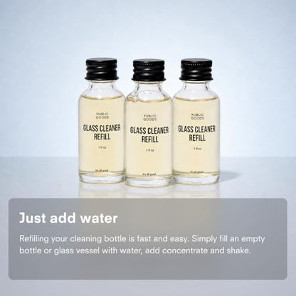 Public Goods Glass Cleaner Refill | Refill Concentrate for Windows, Mirrors, Glass Surfaces | Cruelty Free, Paraben Free, Vegan Friendly | 3 Pack - 24 Oz Diluted - style: Refills