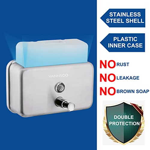 Commercial Wall Mount Stainless Steel Soap Dispenser, Rust-Proof Lining Liquid Hand Sanitizer Dispenser Bathroom 1100 ml / 37 oz. (Horizontal) - size: Horizontal