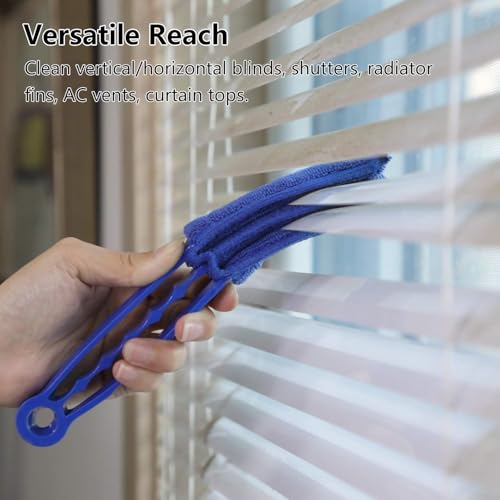 3-Finger Microfiber Blind Cleaner Brush - Reusable Washable Sleeve for Dusting Window Blinds, Curtains & Shutters (1-Pack, Blue)