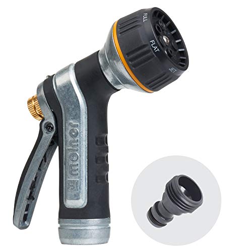 Melnor 65020-AMZ Metal Multi-Pattern Hose Nozzle with Rear Trigger Grip, 7 Spray Patterns, Heavy-Duty Metal Construction, Quick Connect Adapter, Black, Orange - size: Multi-Pattern, style: Heavyweight Rear Trigger