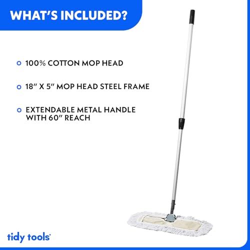 Commercial Dust Mop – 18 Inch Floor Sweeper for Hardwood, Reusable Cotton Mop Head, Extendable Handle, Dry Mop for Floor Cleaning & Janitorial Supplies - size: 18x5 Inch (Pack of 1)