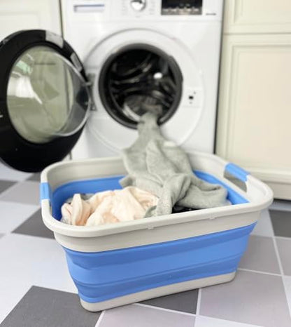 SAMMART 41L (10.8 gallon) Collapsible Plastic Laundry Basket - Foldable Pop Up Storage Container/Organizer - Portable Washing Tub - Space Saving (Grey/Little Boy Blue, Rectangular) - color: Grey/Little Boy Blue