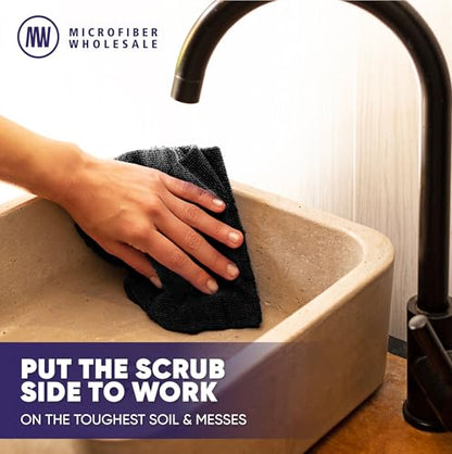 Microfiber Wholesale Pronto Cloths, Dual-Sided Microfiber Cleaning Towels, Soft Plush & Scrub Cloths for Dusting, Scrubbing, Kitchen, Windows & Car Detailing, Absorbent Bulk 25-Pack Black - color: Black