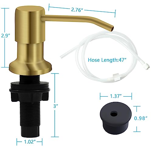 Sink Soap Dispenser, Kichen Sink Soap Dispenser, 47" Extension Tube kit, Under Sink Soap Dispenser Pump, No Need More Refills （Golden, 2 Pack） - color: Golden-2 Pack