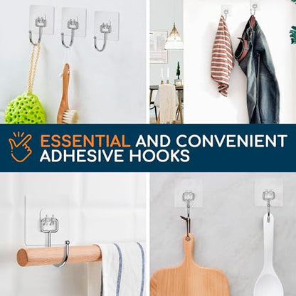 GLUIT Adhesive Large Wall Hooks for Hanging Heavy Duty 22 lbs Hooks for Walls No Drill, Towel Sticky Clear Hooks, Waterproof, Home, Bathroom, Kitchen, Office, and Outdoor 12 Pack - size: Large, 12 pcs