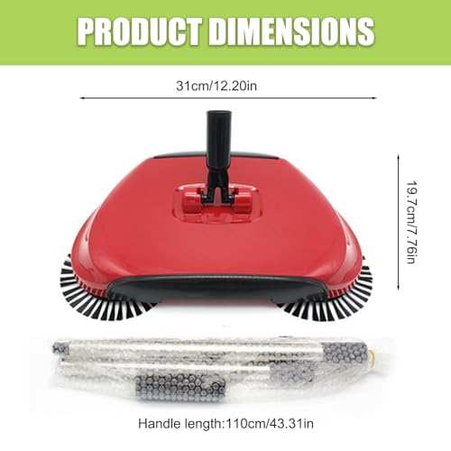 Carpet Sweeper 360° Rotation Manual Floor Sweeper with PET Broom Brush Robust Lightweight Hand for Home Office Low Carpets Rugs Undercoat Carpets, Red