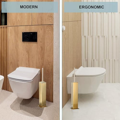 Gold Toilet Brush with Holder 304 Stainless Steel Toilet Bowl Brush, Square Bathroom Cleaner Brush - color: Gold