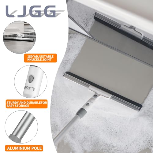 Floor Squeegee with 13.8" Silicone Blade and 52" Aluminum Handle, Water Squeegee Broom for Bathroom, Shower, Tile, Garage, Deck and Window Cleaning – LJGG (Gray/White)